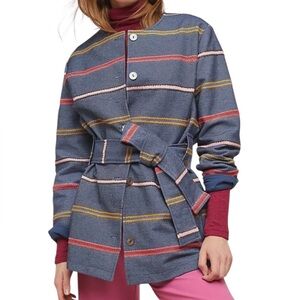 Anthropologie Dolan Piccadilly Jacket Denim Striped Belted Button Front